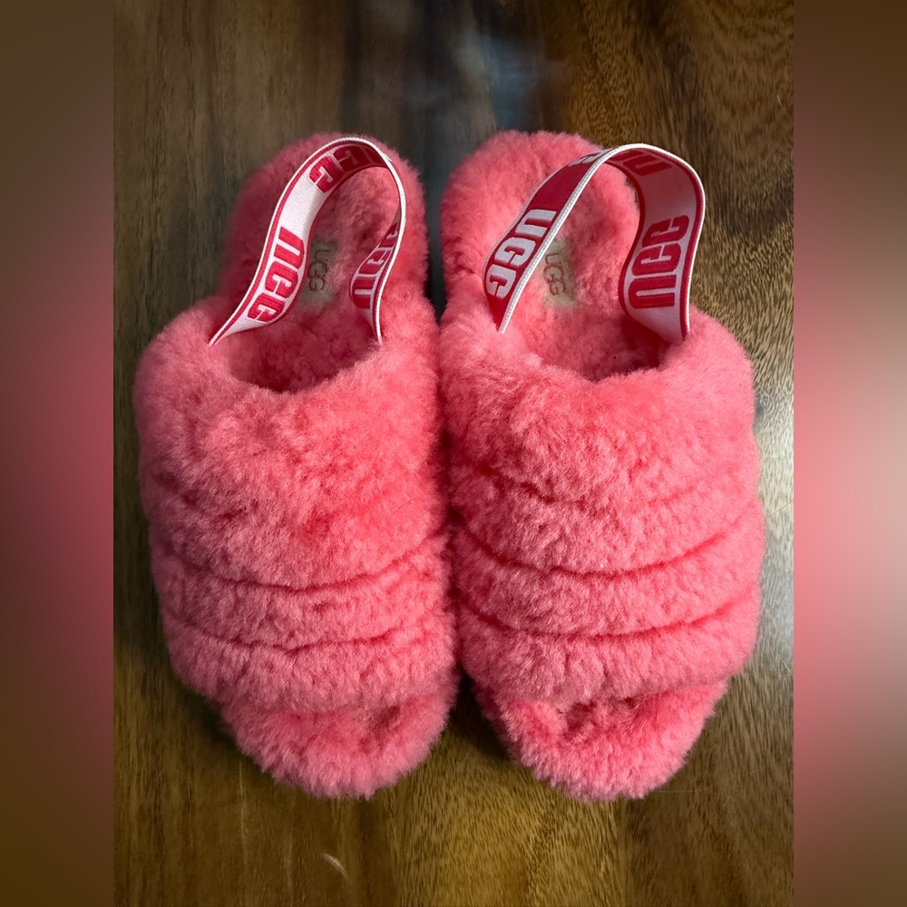 UGG Coral Pink Fluff Yeah Slide Slippers